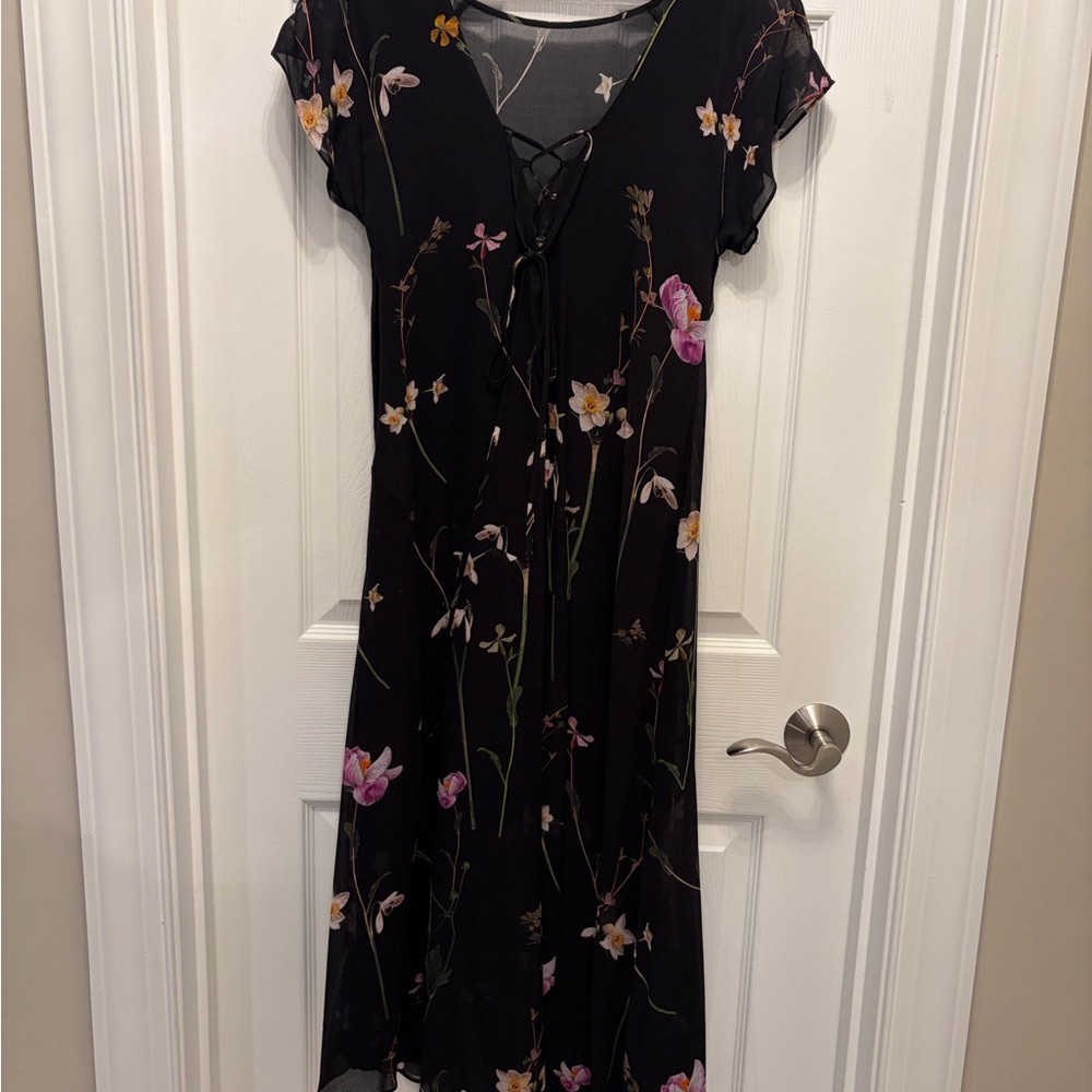 All Saints Black Floral Midi Dress